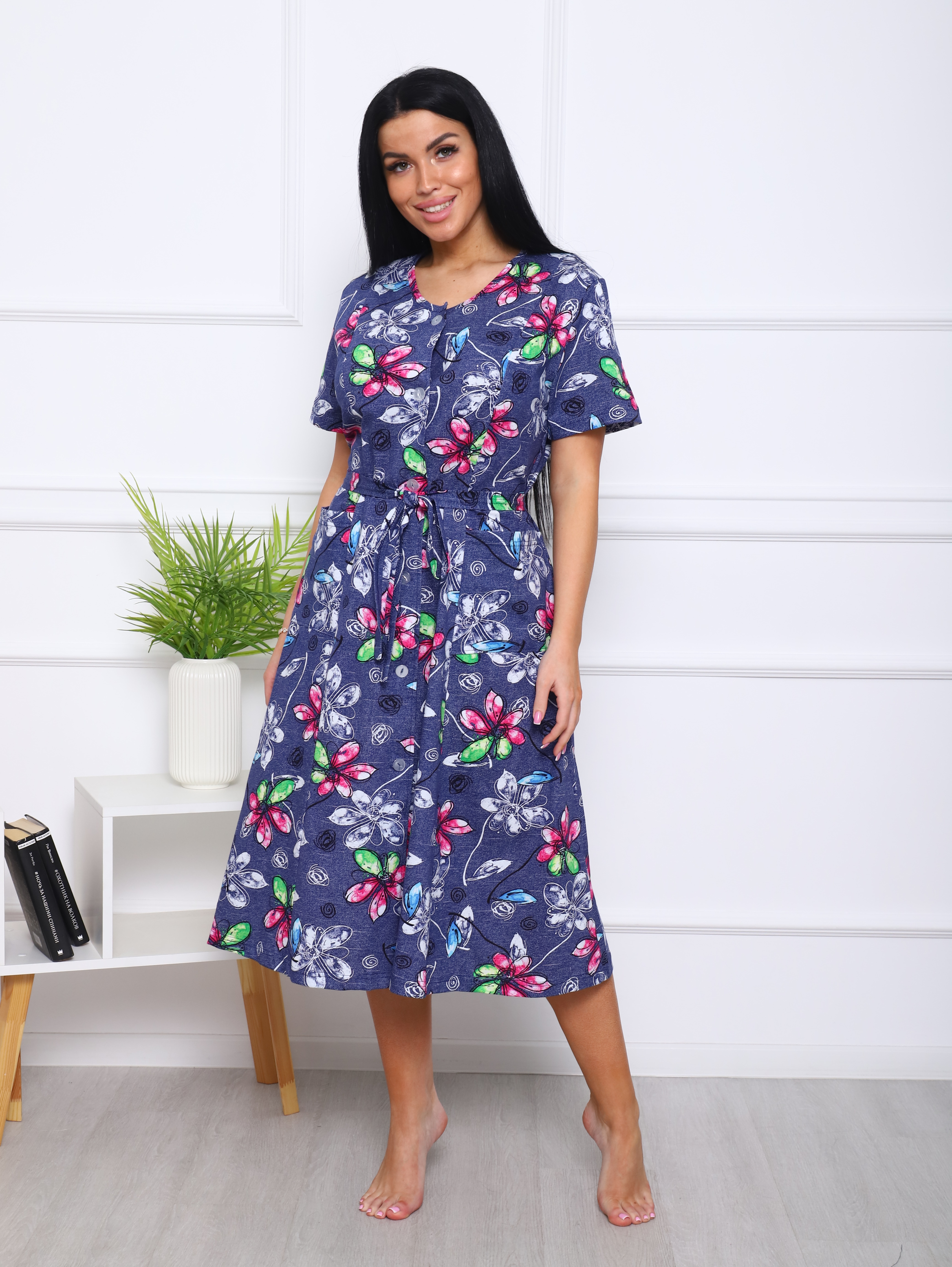 Халат кулирка на пуговицах ХТ-014 джинс