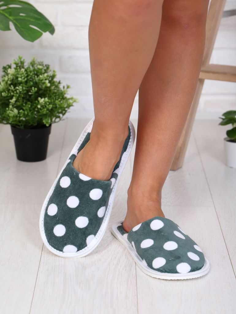 Тапки велюровый ТЖ-009 горох хаки