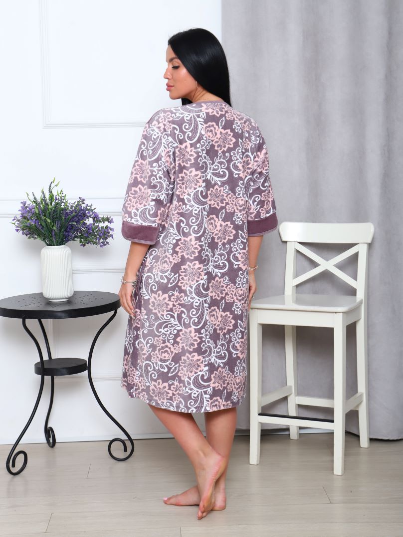 Халат велюровый Земфира Х-581- бежевый орнамент