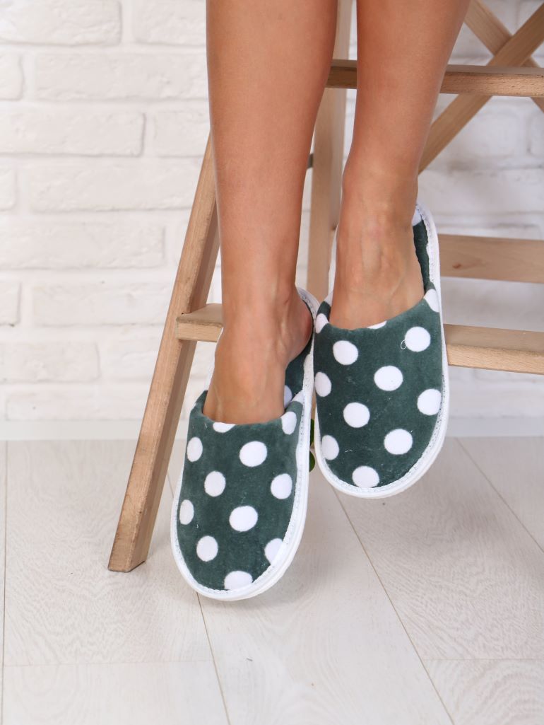 Тапки велюровый ТЖ-009 горох хаки