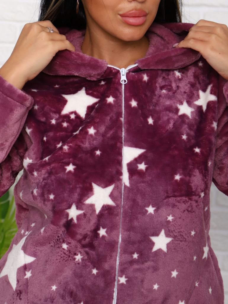 Костюм велсофт капюшон КВ-005сухая роза мелкие звёзды