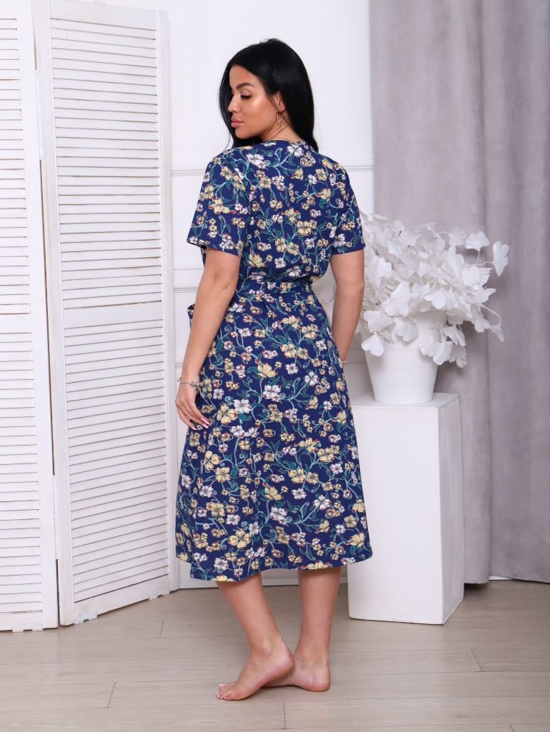 Халат кулирка на пуговицах ХТ-014 синий с желтым