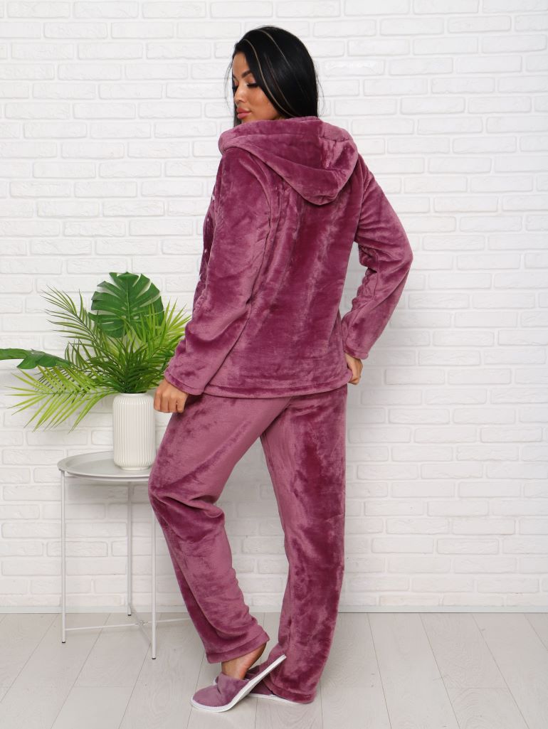 Костюм велсофт капюшон КВ-005сухая роза мелкие звёзды