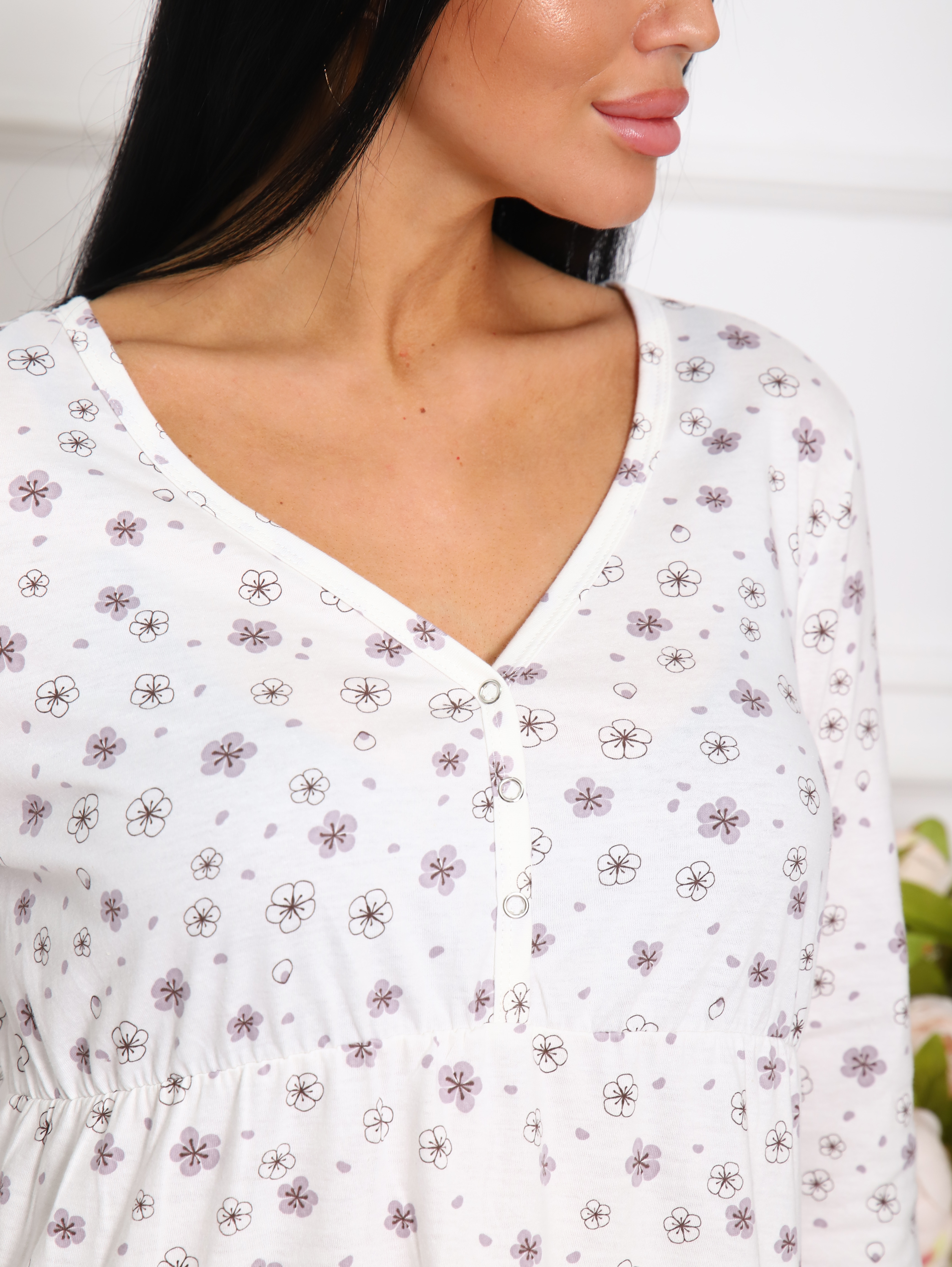 Сорочка кулирка с рукавом "ЕВА-2" С-609 беж цветок