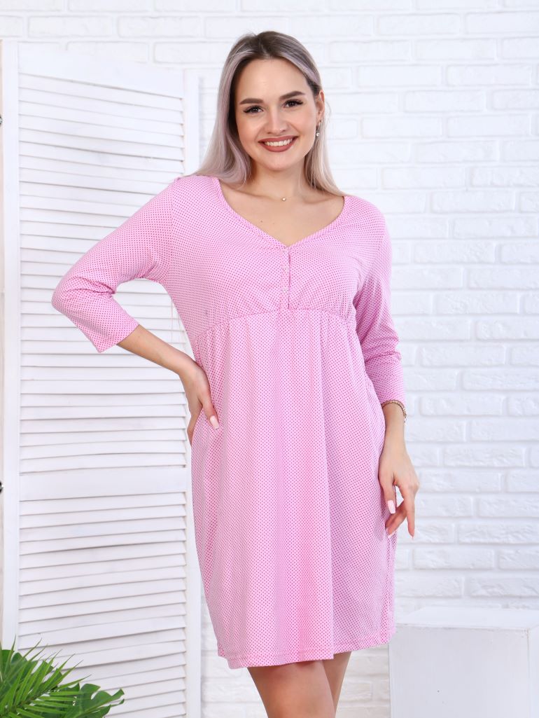 Сорочка кулирка с рукавом ЕВА-2 С-609 горох розовый