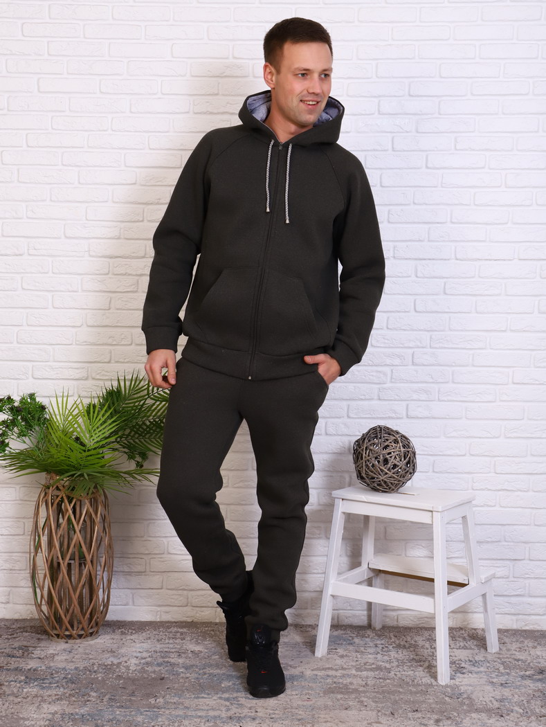 Брюки мужские футер с начёсом Б-313- хаки меланж