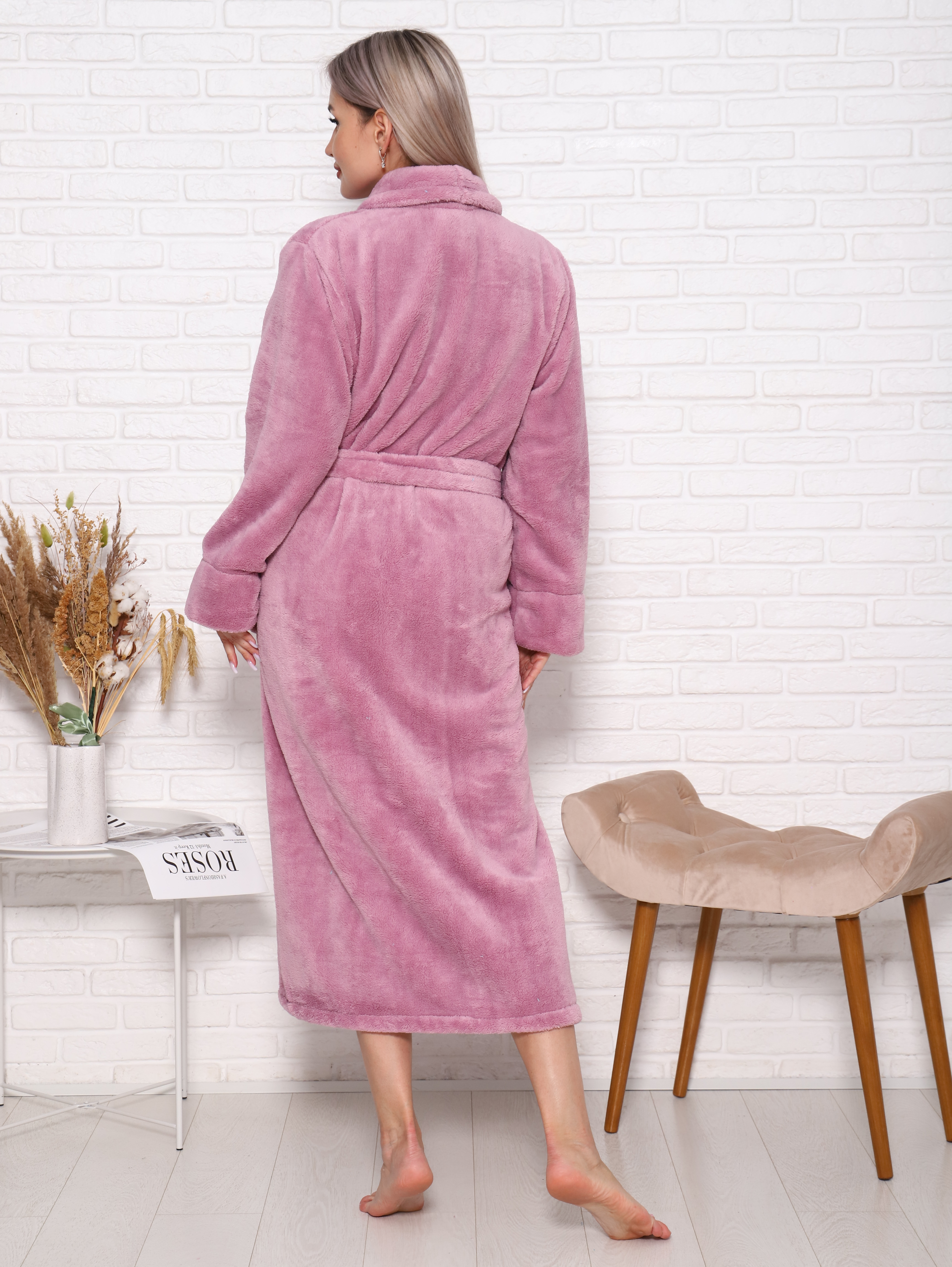 Халат велсофт длинный шаль ХВ-001 лиловый