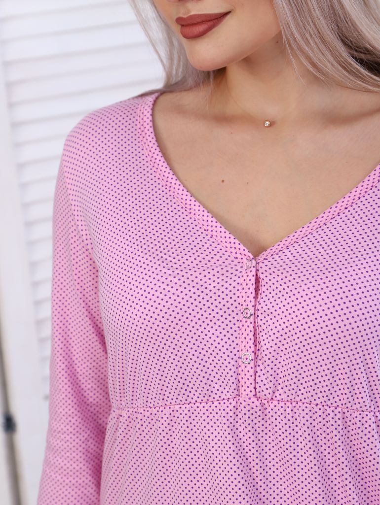 Сорочка кулирка с рукавом ЕВА-2 С-609 горох розовый