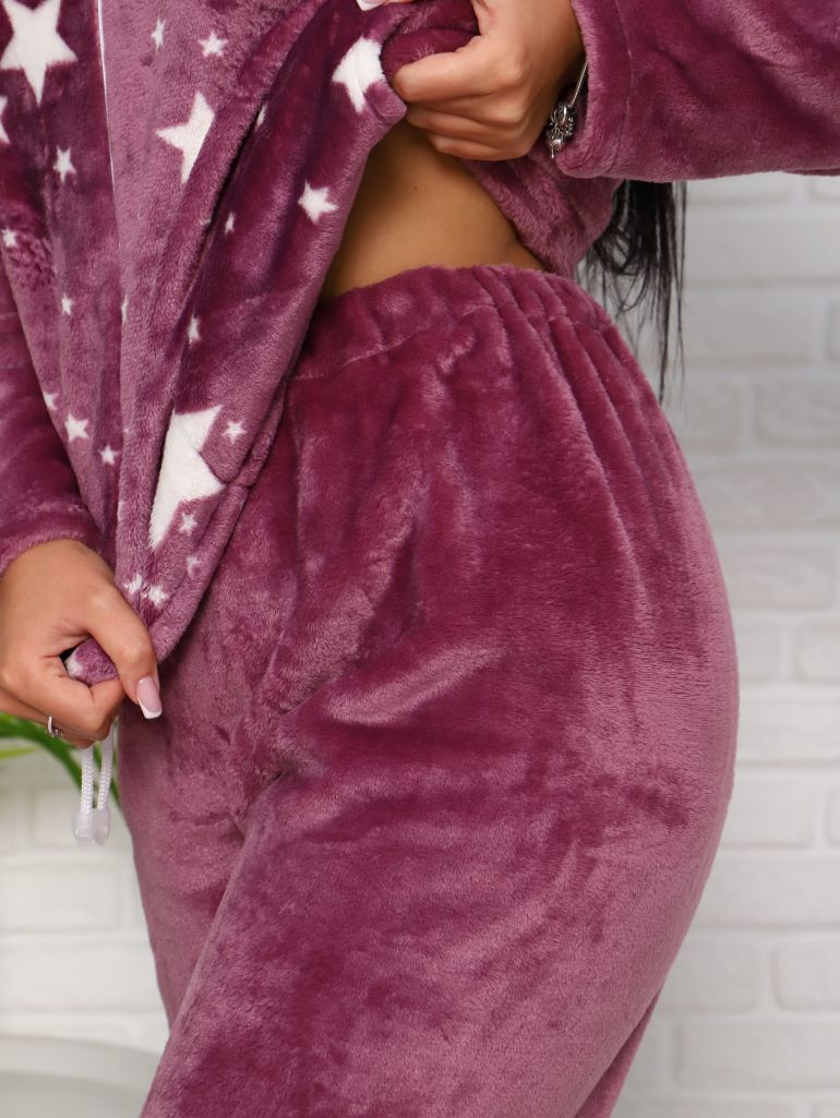 Костюм велсофт капюшон КВ-005сухая роза мелкие звёзды